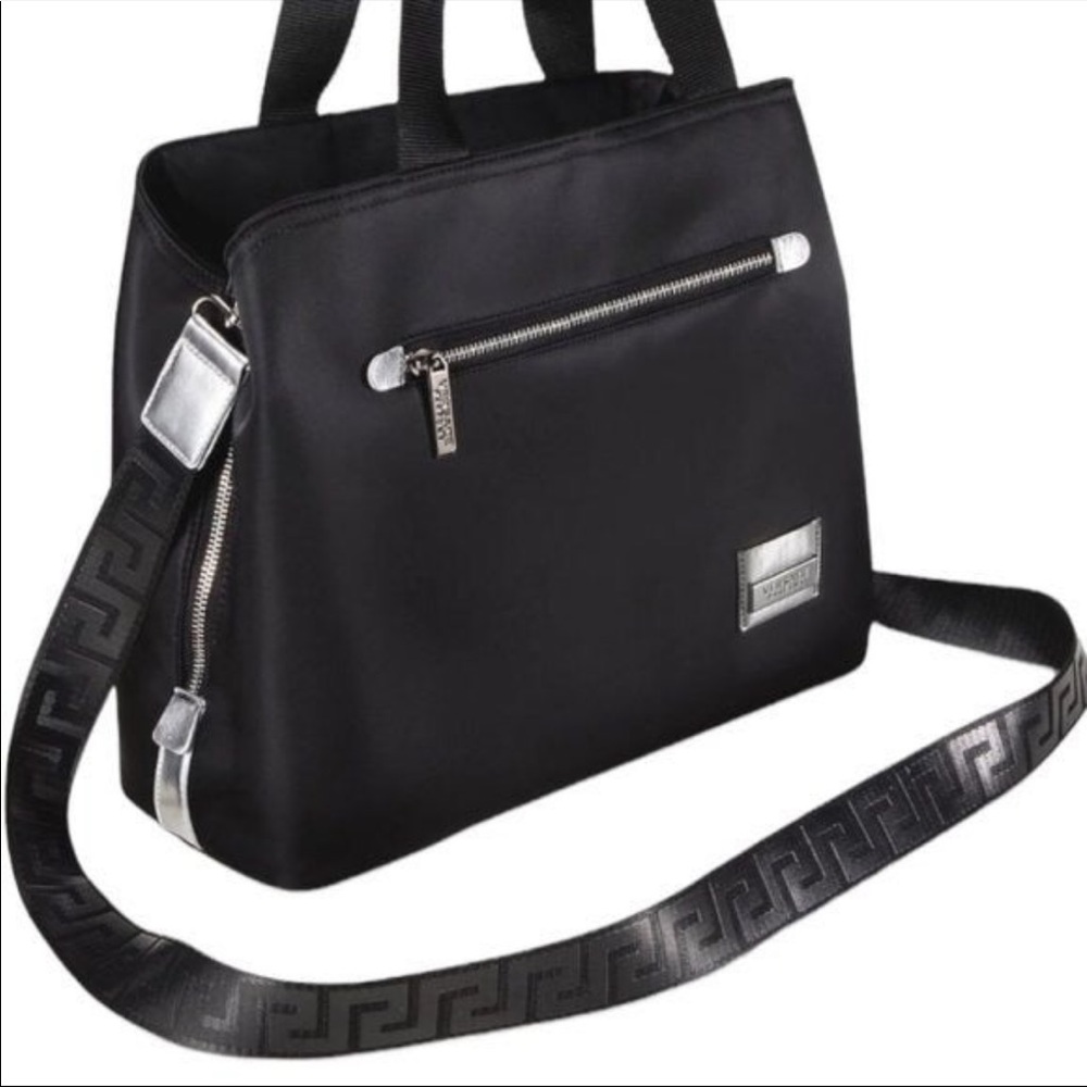 Versace Tote Bag Holdall Weekender Black Metallic Purse Large Handbag  New